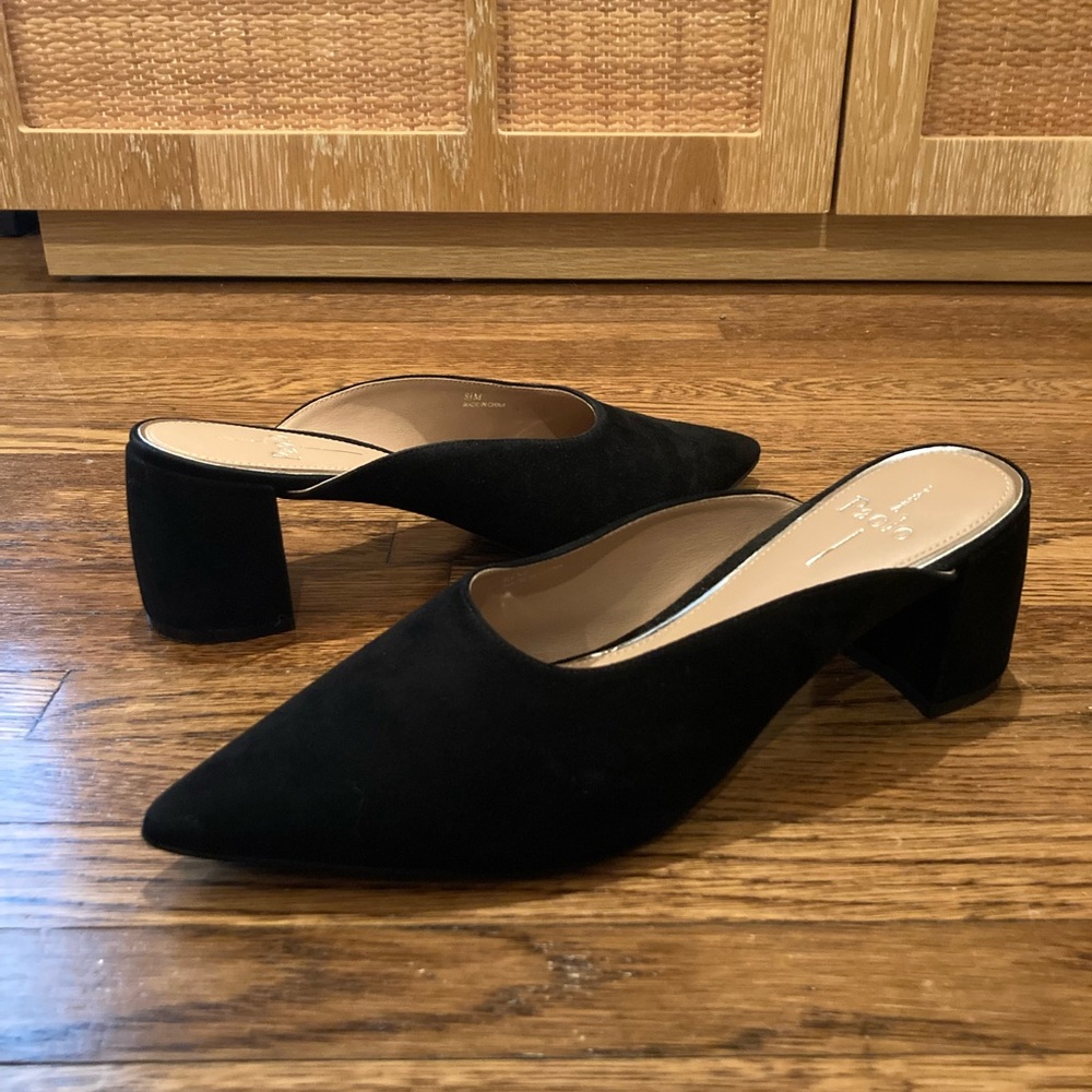 Linea Paolo black leather suede pointed toe mule block heel 8.5